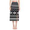 Black And White Aztec Pattern Print Side Slit Midi Skirt