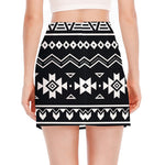 Black And White Aztec Pattern Print Side Slit Mini Skirt