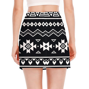 Black And White Aztec Pattern Print Side Slit Mini Skirt