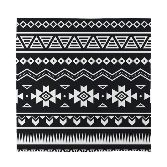 Black And White Aztec Pattern Print Silk Bandana