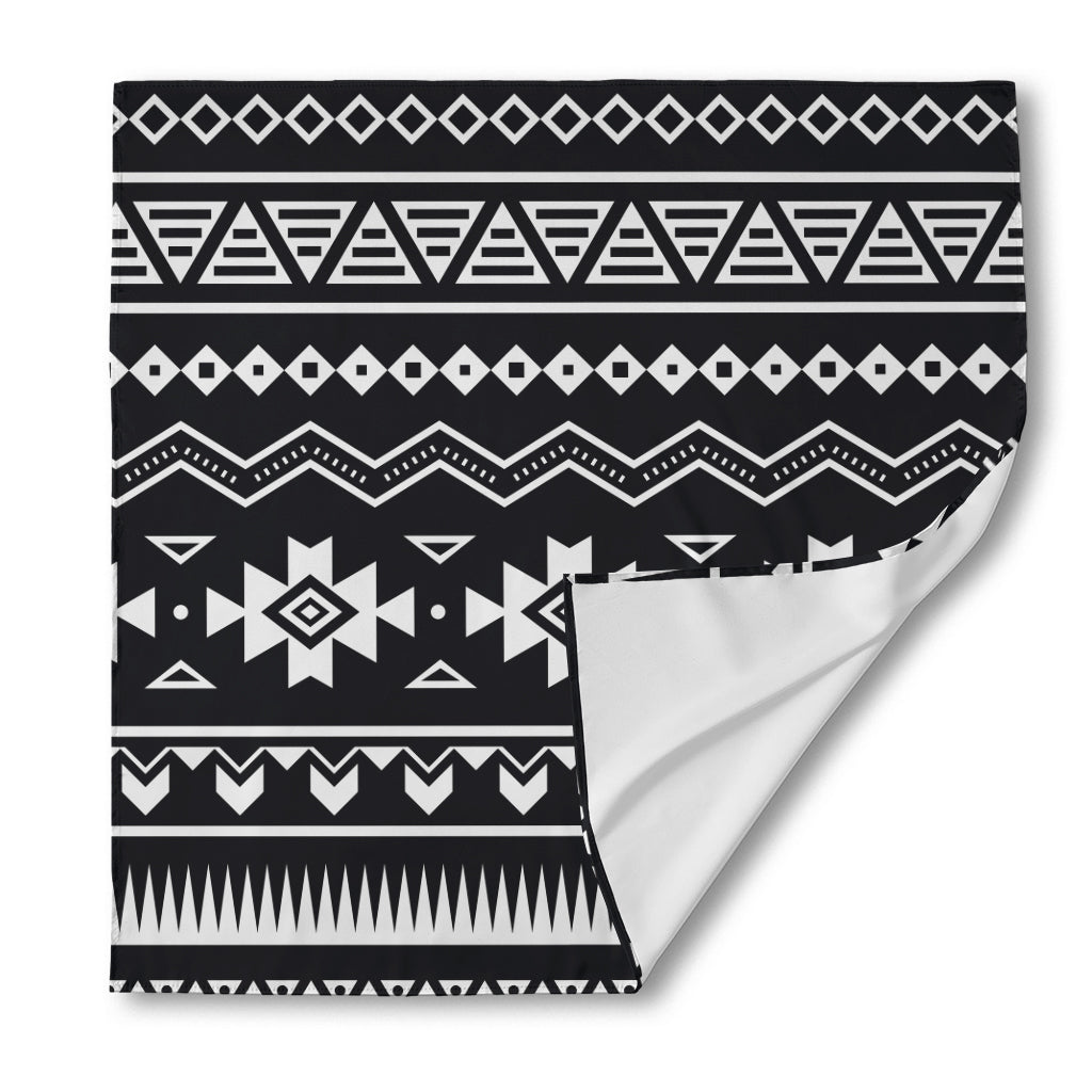 Black And White Aztec Pattern Print Silk Bandana