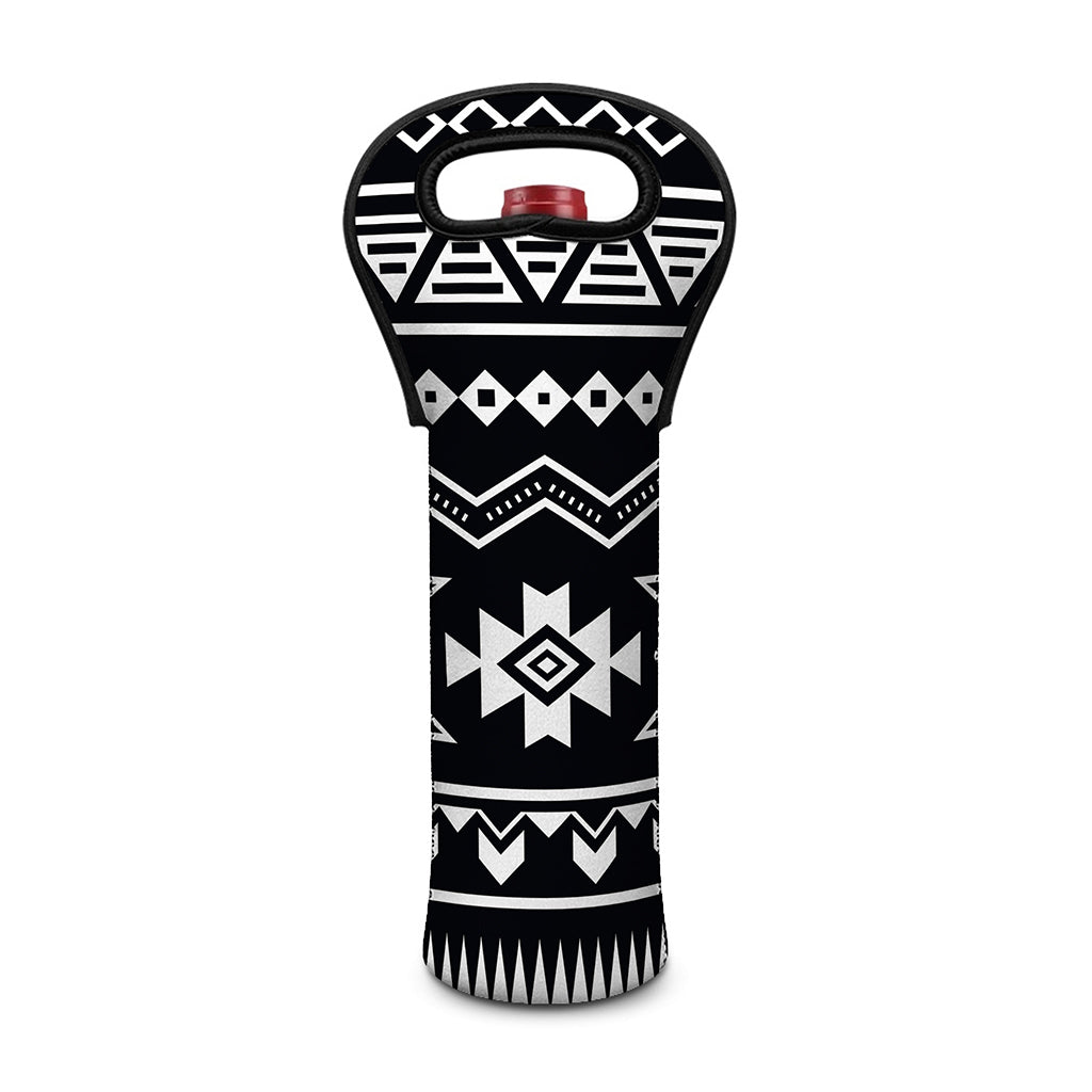Black And White Aztec Pattern Print Single Neoprene Wine Tote