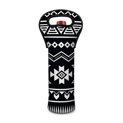 Black And White Aztec Pattern Print Single Neoprene Wine Tote