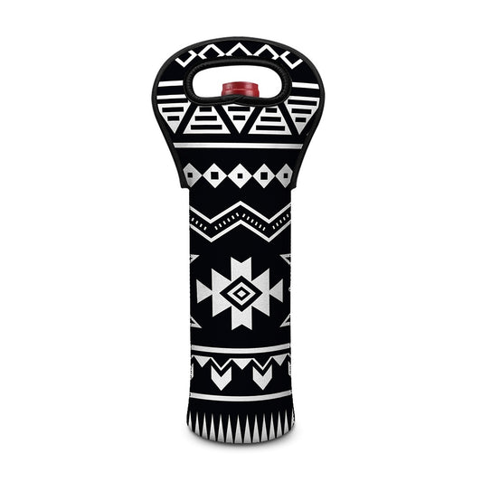 Black And White Aztec Pattern Print Single Neoprene Wine Tote
