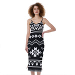 Black And White Aztec Pattern Print Slim Fit Midi Cami Dress