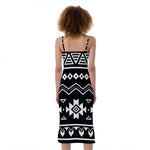 Black And White Aztec Pattern Print Slim Fit Midi Cami Dress