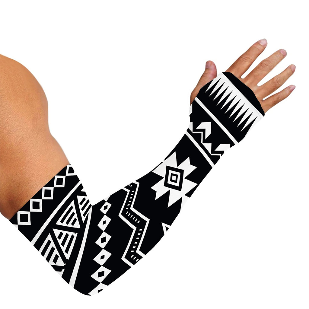Black And White Aztec Pattern Print Sun Protection Arm Sleeves
