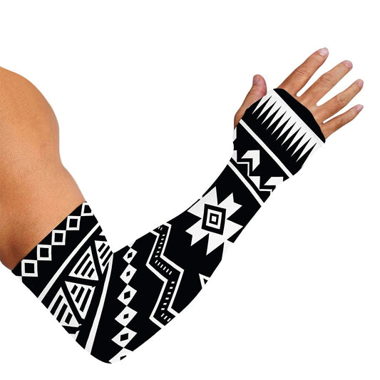 Black And White Aztec Pattern Print Sun Protection Arm Sleeves
