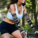 Black And White Aztec Pattern Print Sun Protection Arm Sleeves