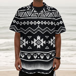 Black And White Aztec Pattern Print Textured Short Sleeve Shirt