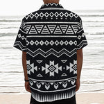 Black And White Aztec Pattern Print Textured Short Sleeve Shirt