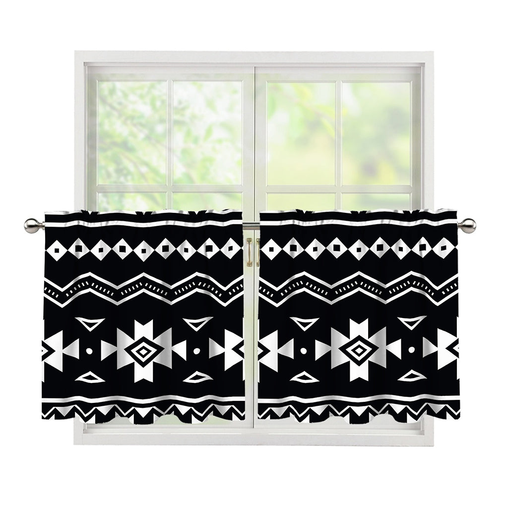Black And White Aztec Pattern Print Tier Curtains