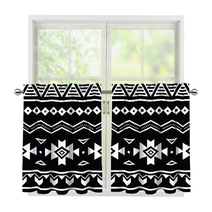 Black And White Aztec Pattern Print Tier Curtains