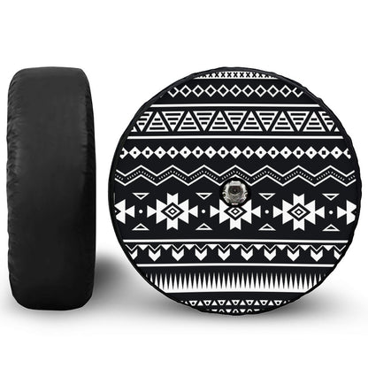 Black And White Aztec Pattern Print Tire Cover With Camera Hole