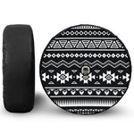 Black And White Aztec Pattern Print Tire Cover With Camera Hole