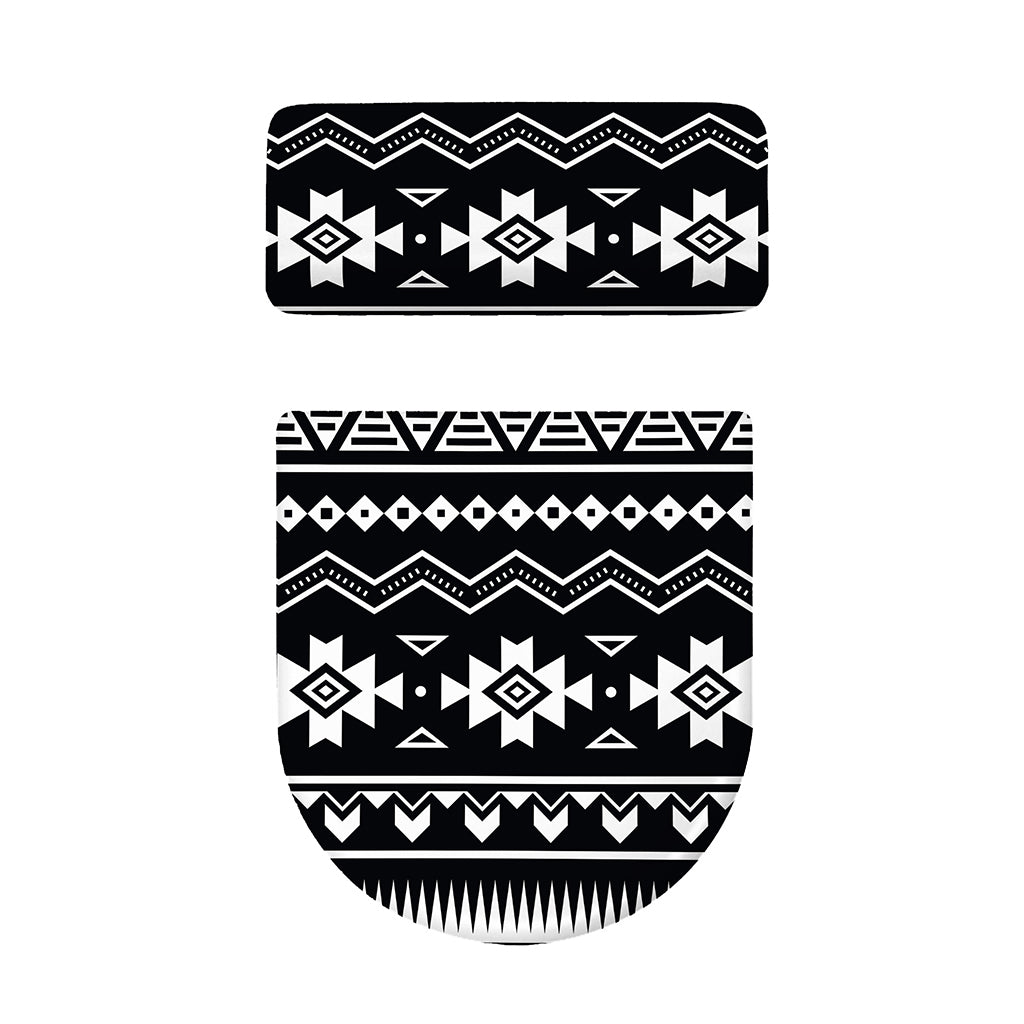 Black And White Aztec Pattern Print Toilet Lid And Tank Cover Set