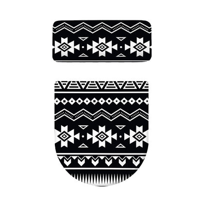 Black And White Aztec Pattern Print Toilet Lid And Tank Cover Set