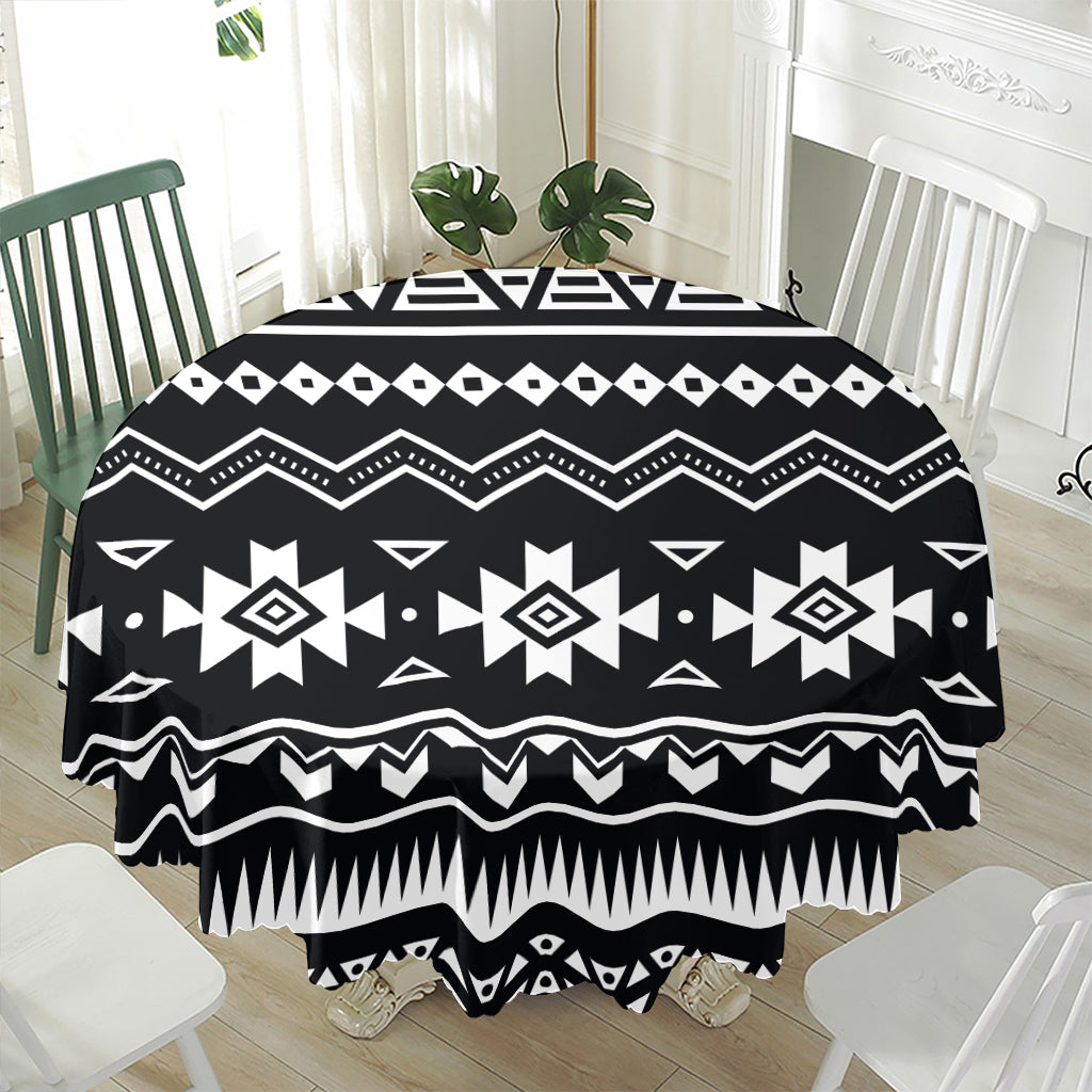 Black And White Aztec Pattern Print Waterproof Round Tablecloth