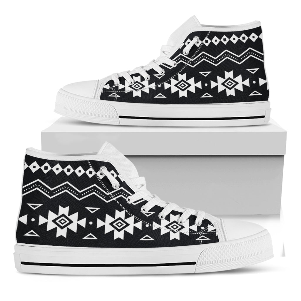 Black And White Aztec Pattern Print White High Top Sneakers