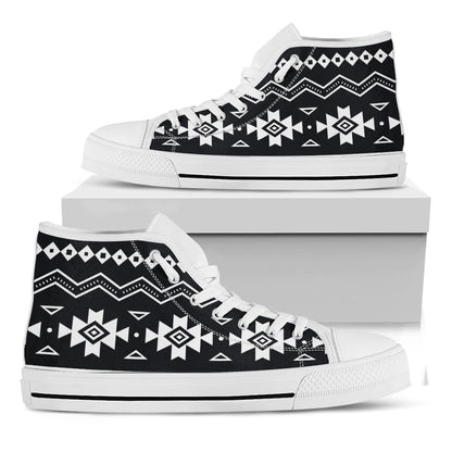 Black And White Aztec Pattern Print White High Top Sneakers