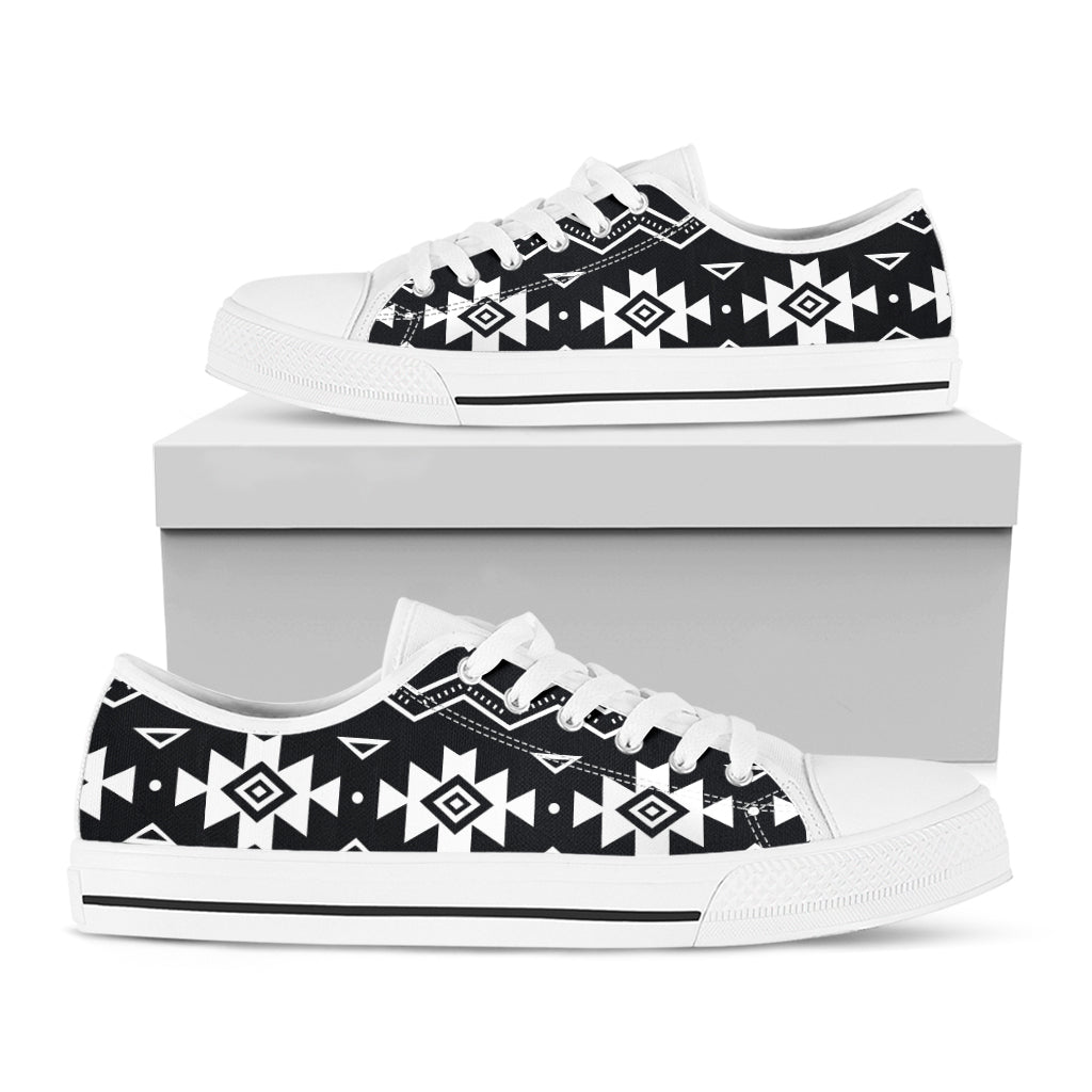 Black And White Aztec Pattern Print White Low Top Sneakers