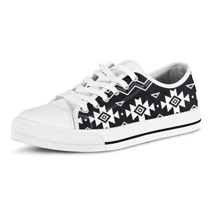 Black And White Aztec Pattern Print White Low Top Sneakers