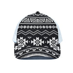 Black And White Aztec Pattern Print White Mesh Trucker Cap