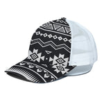 Black And White Aztec Pattern Print White Mesh Trucker Cap