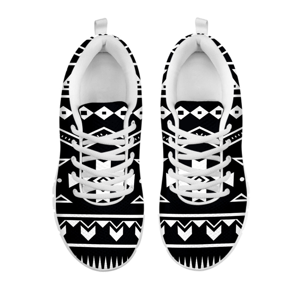 Black And White Aztec Pattern Print White Running Shoes