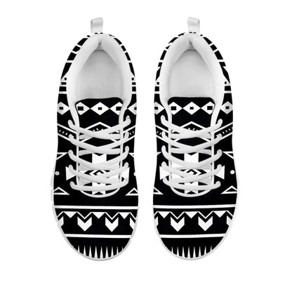 Black And White Aztec Pattern Print White Running Shoes