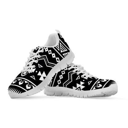 Black And White Aztec Pattern Print White Running Shoes