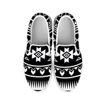 Black And White Aztec Pattern Print White Slip On Sneakers