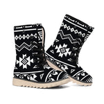 Black And White Aztec Pattern Print Winter Boots