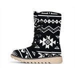 Black And White Aztec Pattern Print Winter Boots