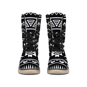 Black And White Aztec Pattern Print Winter Boots