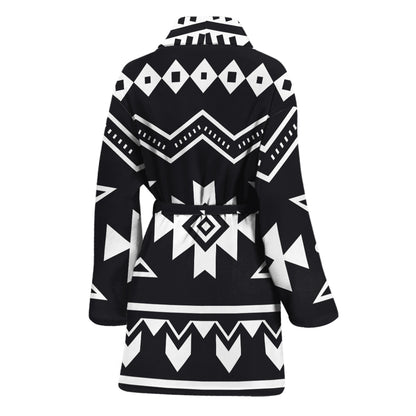 Black And White Aztec Pattern Print Women's Bathrobe