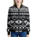 Black And White Aztec Pattern Print Women's Bomber Jacket