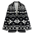 Black And White Aztec Pattern Print Women's Cotton Blazer