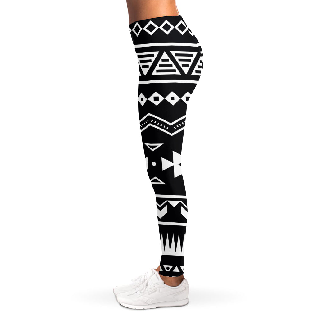 Black And White Aztec Pattern Print Women's Leggings