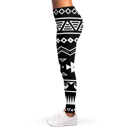 Black And White Aztec Pattern Print Women's Leggings