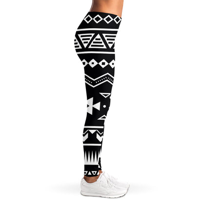 Black And White Aztec Pattern Print Women's Leggings