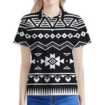 Black And White Aztec Pattern Print Women's Polo Shirt