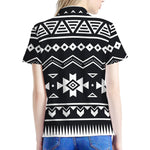 Black And White Aztec Pattern Print Women's Polo Shirt