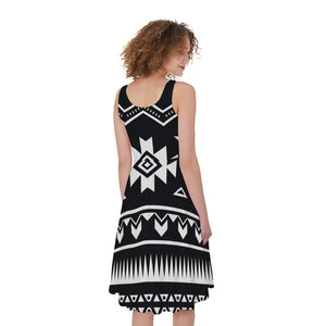 Black And White Aztec Pattern Print Women's Sleeveless Dress