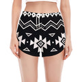 Black And White Aztec Pattern Print Women's Split Running Shorts