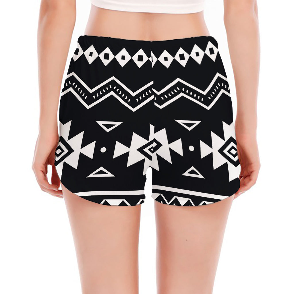 Black And White Aztec Pattern Print Women's Split Running Shorts