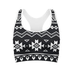 Black And White Aztec Pattern Print Women's Sports Bra