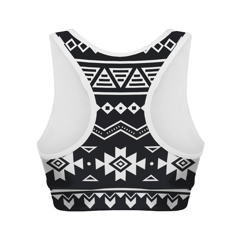 Black And White Aztec Pattern Print Women's Sports Bra
