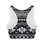 Black And White Aztec Pattern Print Women's Sports Bra