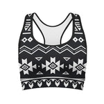Black And White Aztec Pattern Print Women's Sports Bra